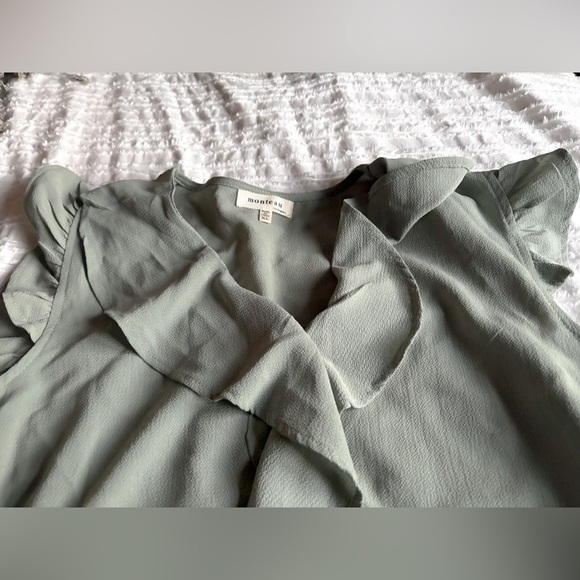 MONTEAU women’s top, sage green, textured material, light ruffling, XL - Picture 2 of 4